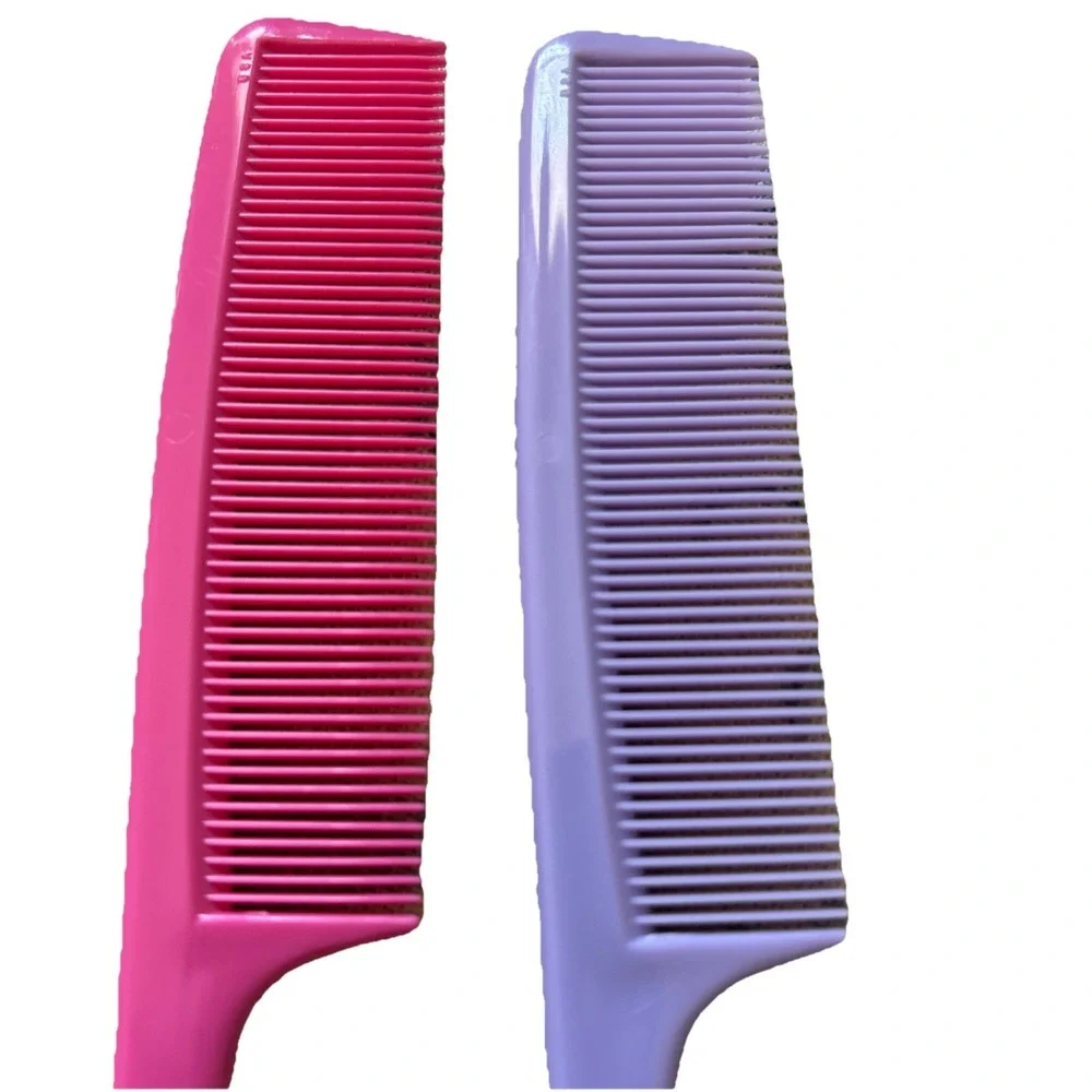 Vintage Fine Tooth Styling Hair Comb Rat Tail Plastic Pink Purple‎ USA Lot Of 2